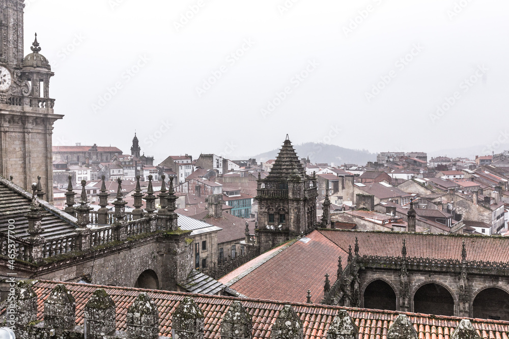 Obraz premium Visit the roof of the cathedral of Santiago de Compostela from you can see the whole city