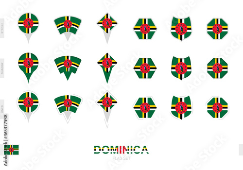 Collection of the Dominica flag in different shapes and with three different effects.