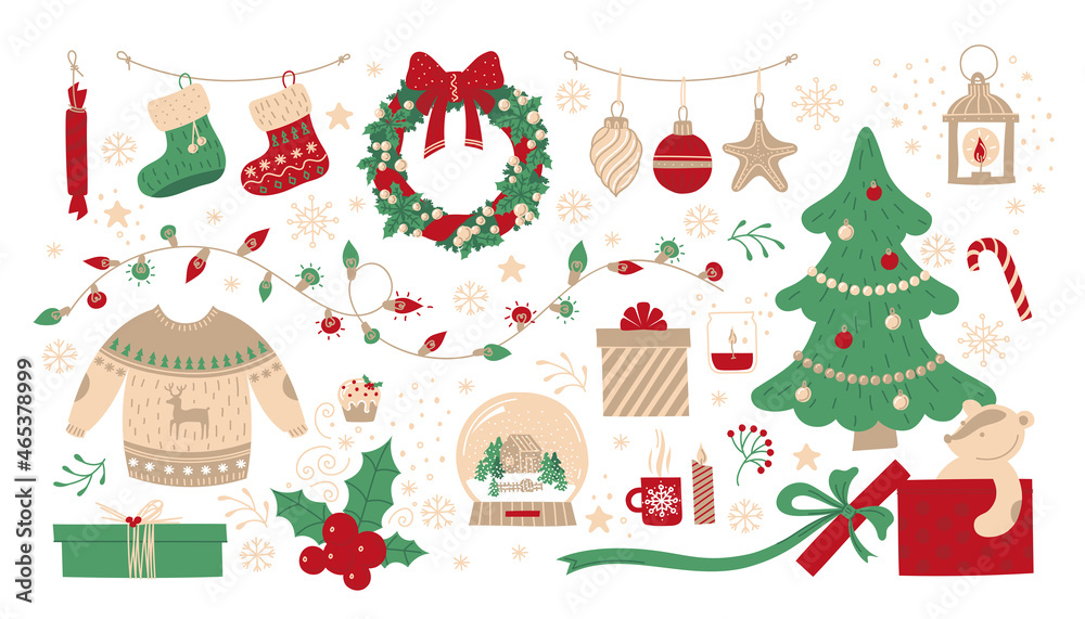 New year or christmas set of elements. Set of vector elements. New year or christmas set of elements. Set of vector elements.