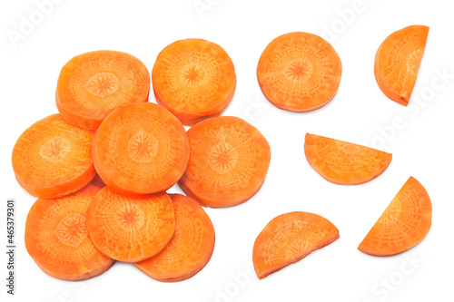 sliced carrot isolated on white background. clipping path. top view