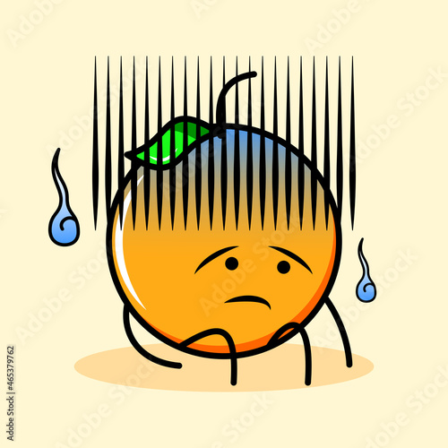 cute orange character with hopeless expression. cartoon, emoticon, modern, fresh, outline and mascot logotype. suitable for logo, icon and sign