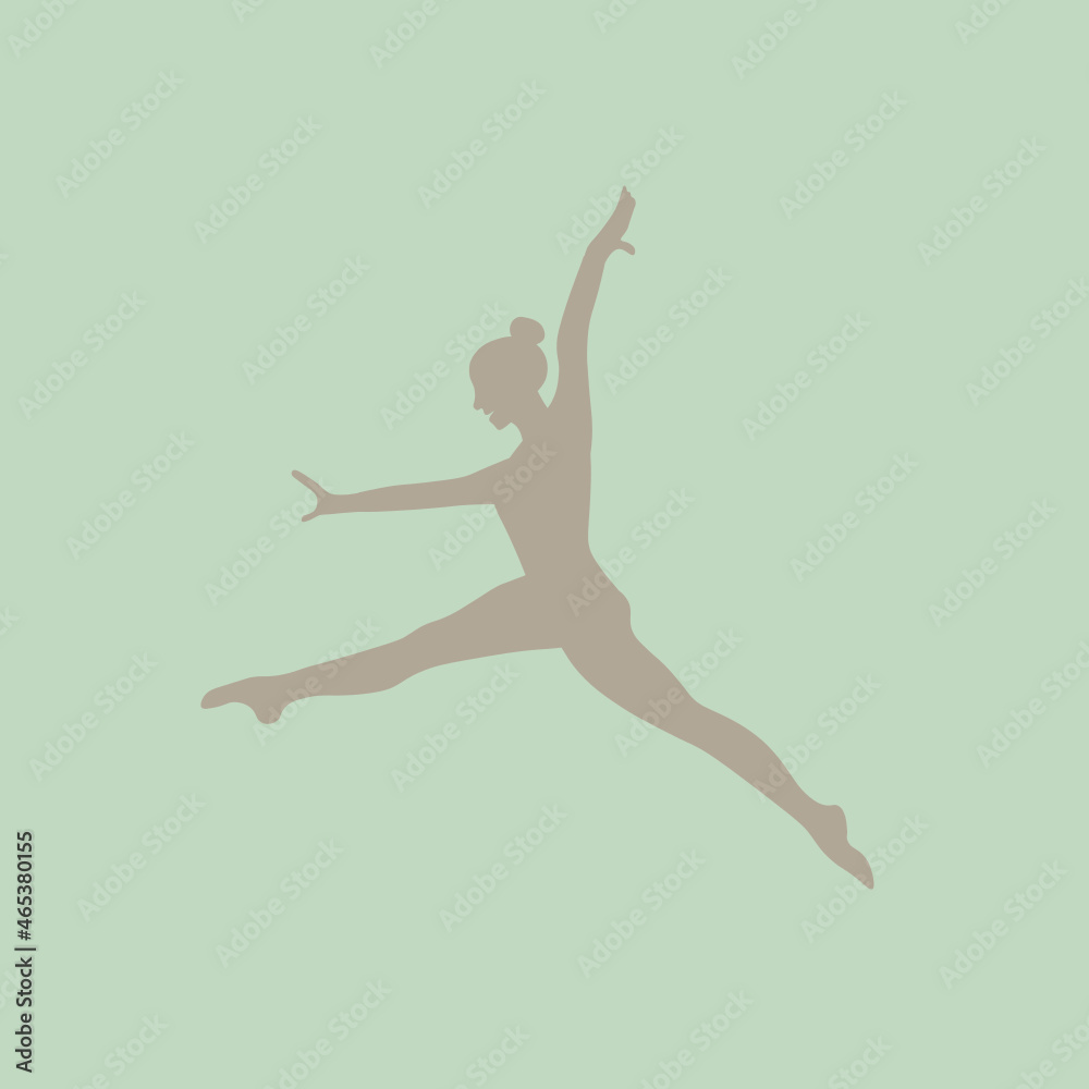 silueta de mujer haciendo deporte, saltando. logo