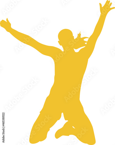 logo gimnasio. Silueta de mujer arrodillada con los brazos extendidos hacia arriba. triunfo, alegría, fondo transparente