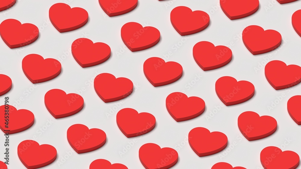 pattern of red hearts on white floor 3d render