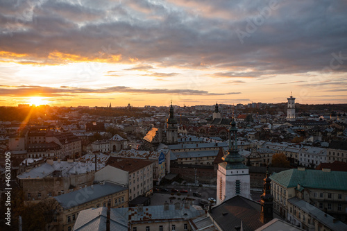 Panoramic view on Lviv from drone