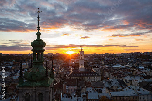 Panoramic view on Lviv from drone photo