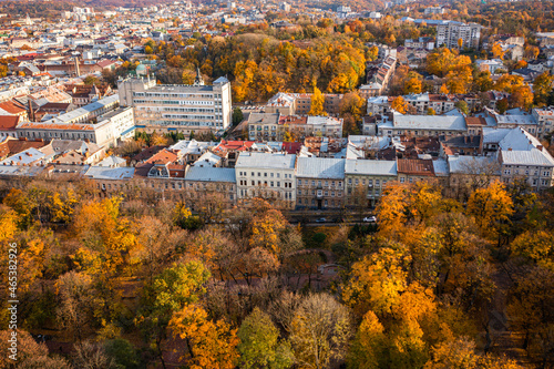  Lviv panoramic view on buildings and Ivan Franko park
