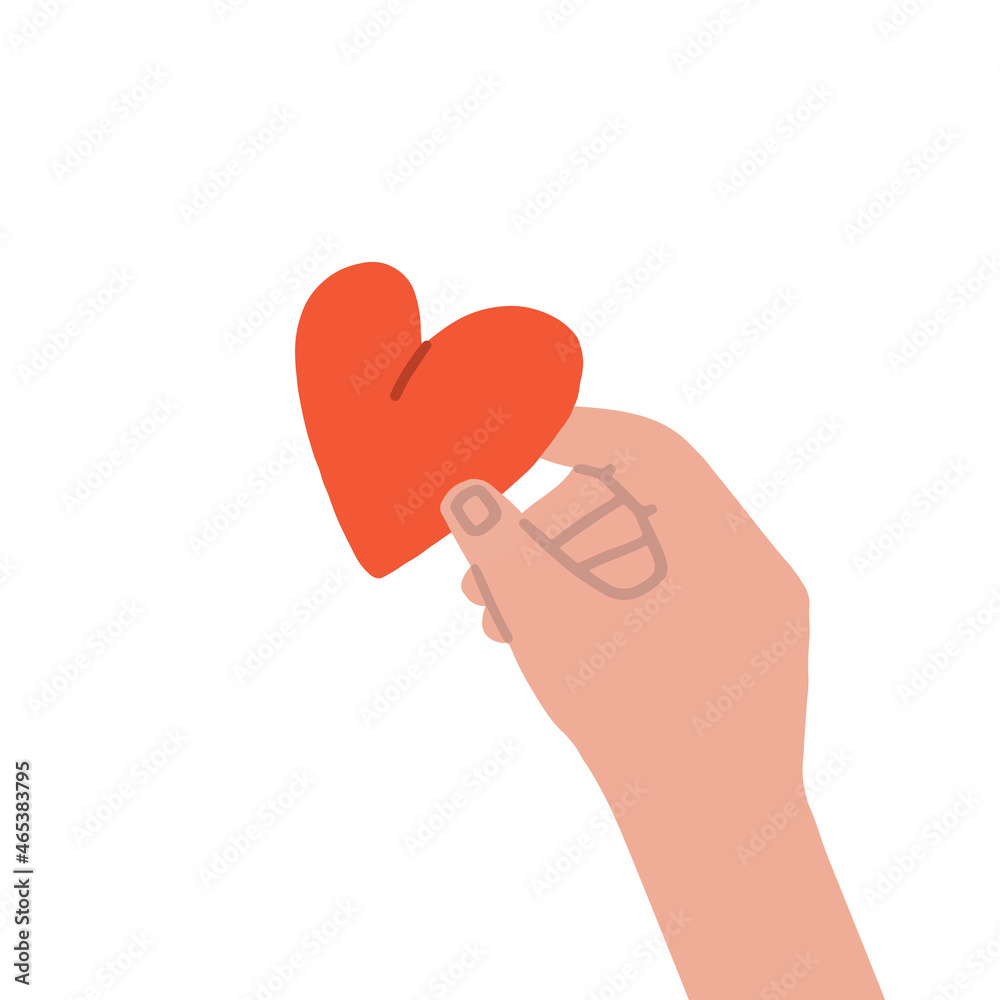 The subscriber puts a heart on the post. Like. The hand puts a heart to the author. Vector fully editable flat isolated illustration on white background. The subscriber puts a heart on the post. Like. The hand puts a heart to the author. Vector fully editable flat isolated illustration on white background.