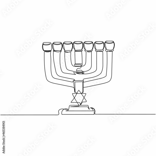 Vector continuous one single line drawing icon of menorah or stand lamp in silhouette on a white background. Linear stylized.