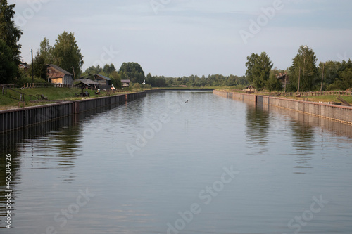 river bank at sunset in the village