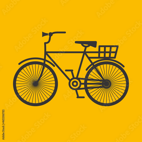 Bicycle icon. Vintage bike with basket. Retro bike emblem.