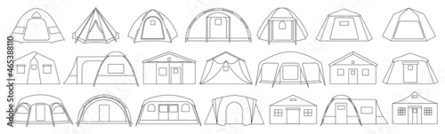 Tent store vector outline set icon. Vector illustration canopy on white background. Isolated outline set icon tent.