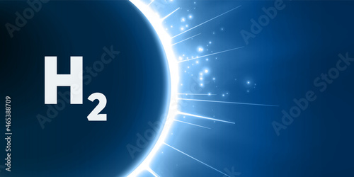 H2 hydrogen symbol over a blast of energy. Green hydrogen energy concept.