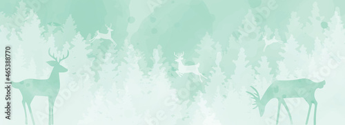 White snow forest wildlife design, antler deer vector, winter holidays background