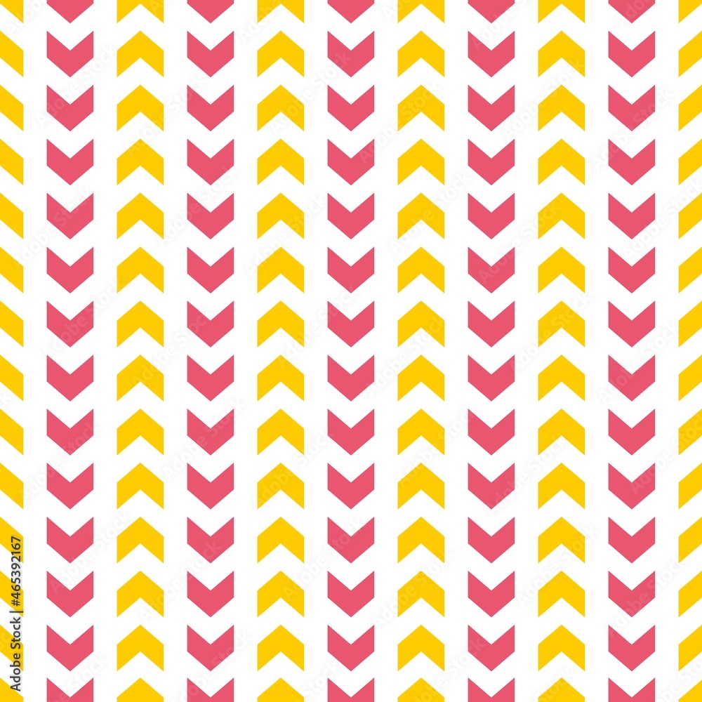 Tile vector pattern with orange and yellow arrow print on white background Tile vector pattern with orange and yellow arrow print on white background