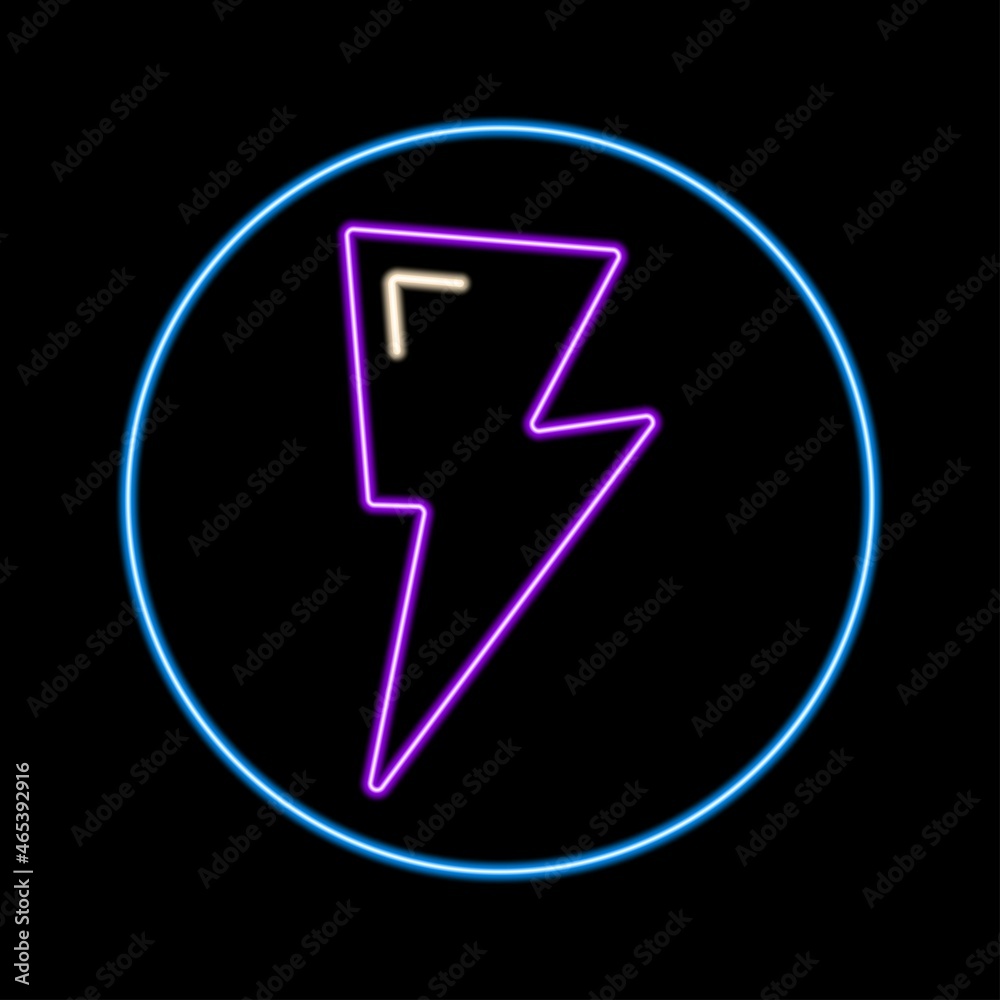 Lightning neon sign, modern glowing banner design, colorful modern design trend on black background. Vector illustration. Lightning neon sign, modern glowing banner design, colorful modern design trend on black background. Vector illustration.