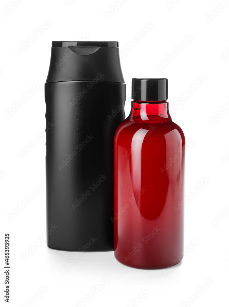 Bottles of shower gel on white background Bottles of shower gel on white background