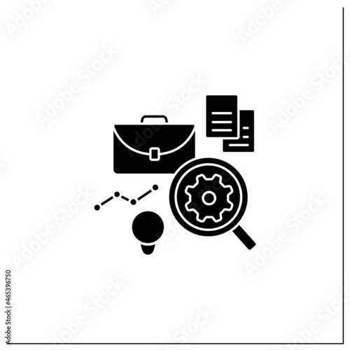 Analysis business glyph icon. Automation analyzes data.Find mistakes in data. Virtual analyst. Business automation concept.Filled flat sign. Isolated silhouette vector illustration