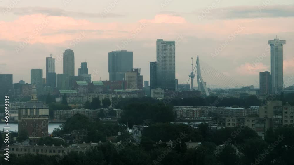 Aerial view of time lapse of Rotterdam in the netherlands on a sunny afternoon Aerial view of time lapse of Rotterdam in the netherlands on a sunny afternoon