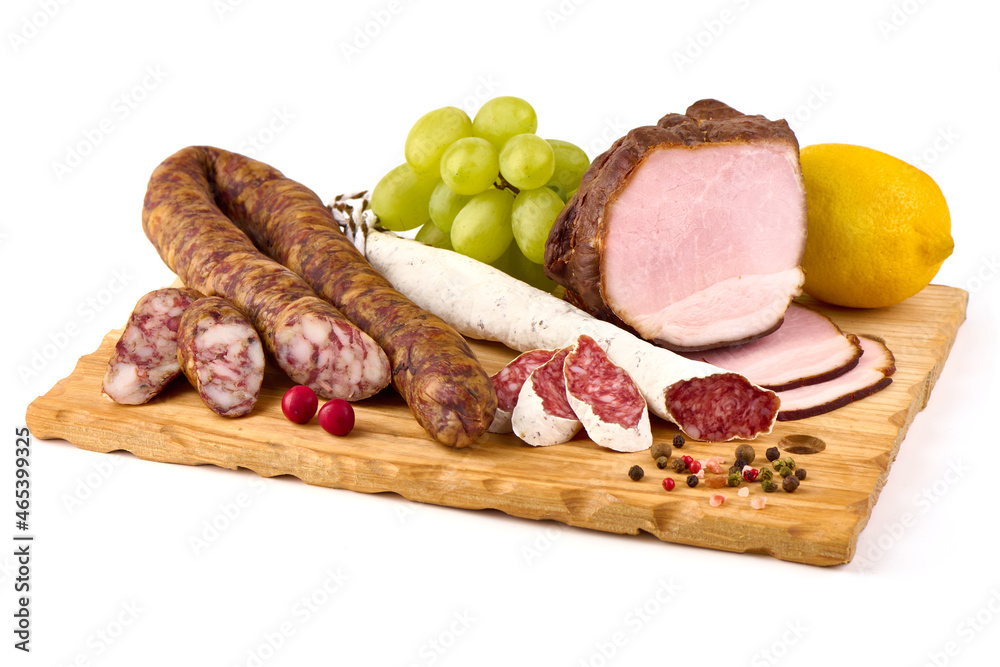 Meat Appetizer Platter, isolated on white background.