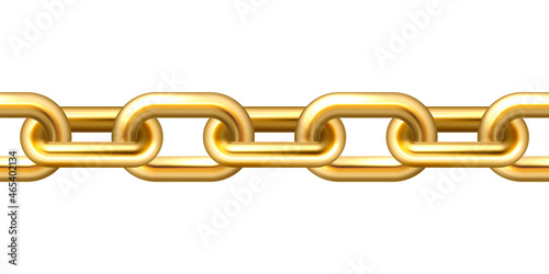 Realistic gold plated seamless metal chain with golden links isolated on white background. Vector illustration. photo