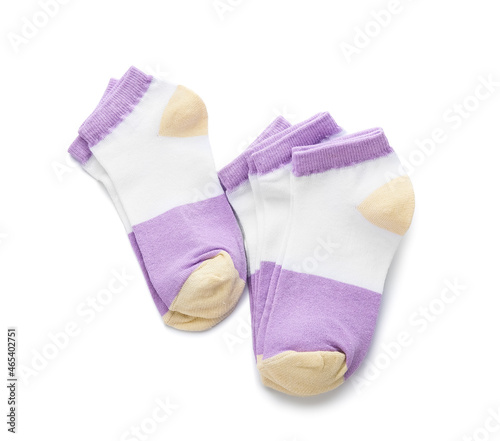 Stylish socks on white background