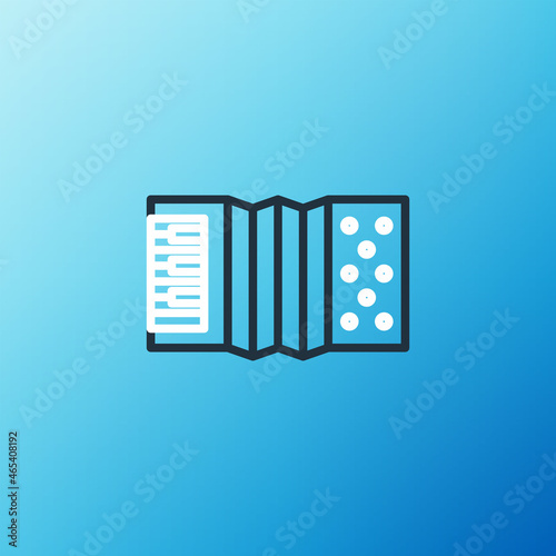 Line Musical instrument accordion icon isolated on blue background. Classical bayan, harmonic. Colorful outline concept. Vector