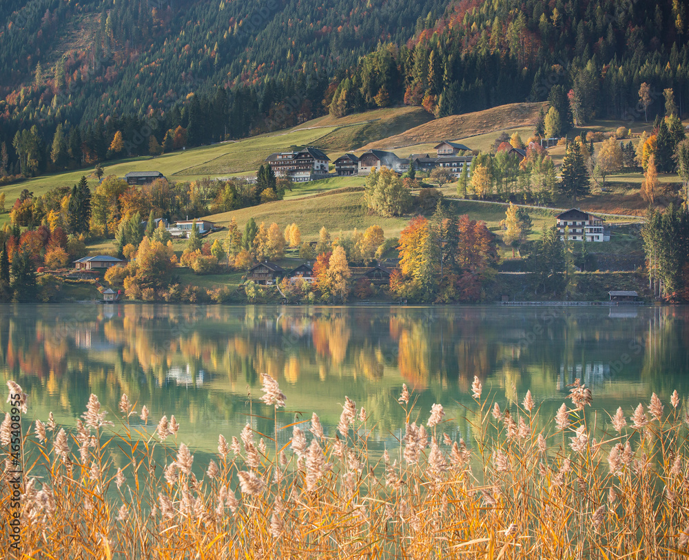 White lake (in German Weissensee) in autumn colors