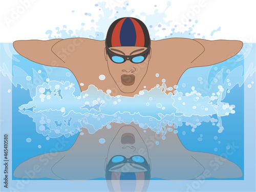 para sports paralympic swimming, physical disabled male athlete swimmer amputee, butterfly stroke in swimming pool