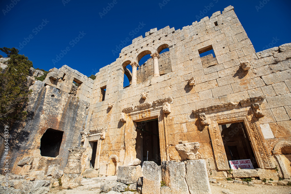 Alahan Monastery is a complex of fifth century buildings located in the mountains of Isauria in southern Asia Minor.Mut district of Mersin province,Turkey.