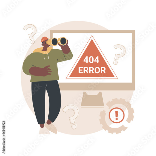 404 error abstract concept vector illustration. Error webpage, 404 template, browser download failure, page not found, server request, unavailable, website communication problem abstract metaphor.