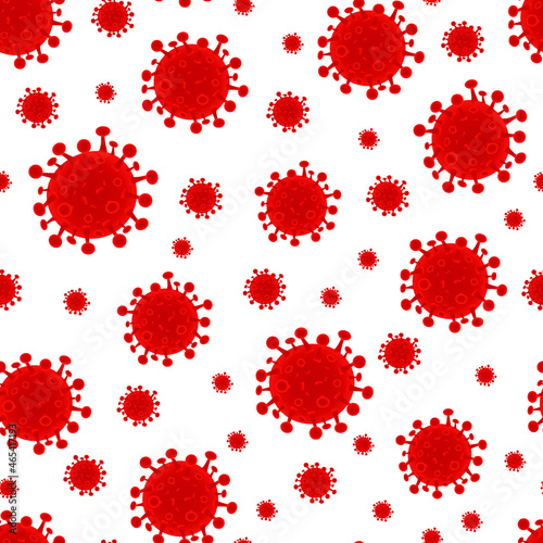 Seamless pattern red symbol bacterium coronavirus. Isolated on a white background.