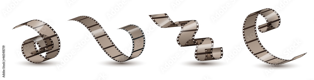 Film strip reel movie vector icon set. Cinema film strip tape photo camera video banner