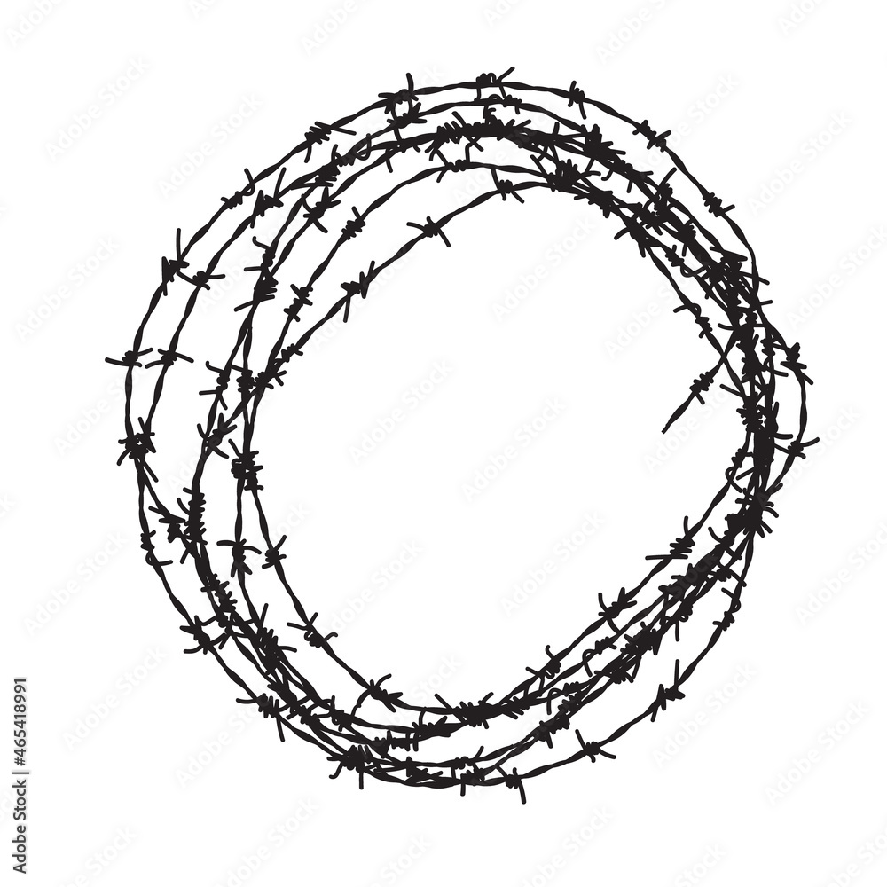 Barb wire circle vector fence frame. Barbed round wire ring prison logo Barb wire circle vector fence frame. Barbed round wire ring prison logo
