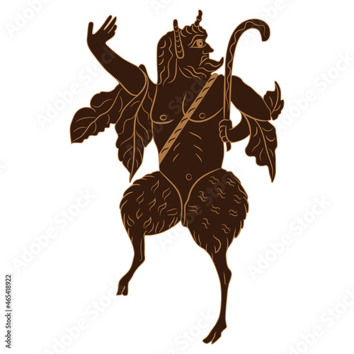 Ancient Greek satyr or god Pan. Fantastic mythological creature. Antique Coptic motif. Isolated vector illustration. 