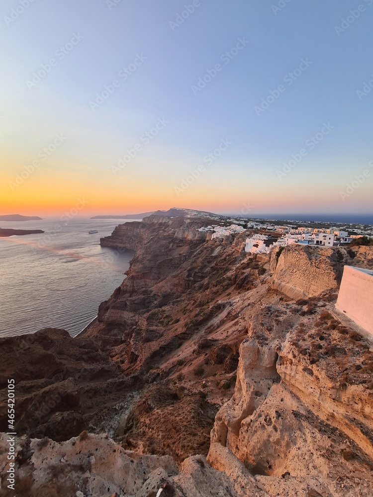 Santorini, View on kaldera and bay Sunset