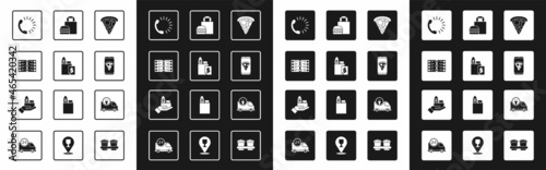 Set Slice of pizza, Online ordering and delivery, Restaurant cafe menu, Food, burger, Fast by car and icon. Vector
