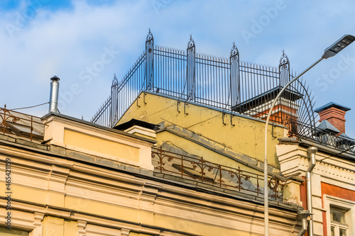 Metal fence guard on appartment building in city of Moscow, Russia