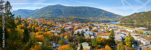 Nelson City BC Autumn Panorama. Nelson is a city located in the Selkirk Mountains on the West Arm of Kootenay Lake in the Southern Interior of British Columbia, Canada.

 photo