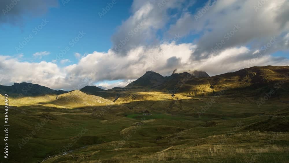 timelapse of moving clouds in the mountains at sunrise in Pyrenees national park, Frane timelapse of moving clouds in the mountains at sunrise in Pyrenees national park, Frane