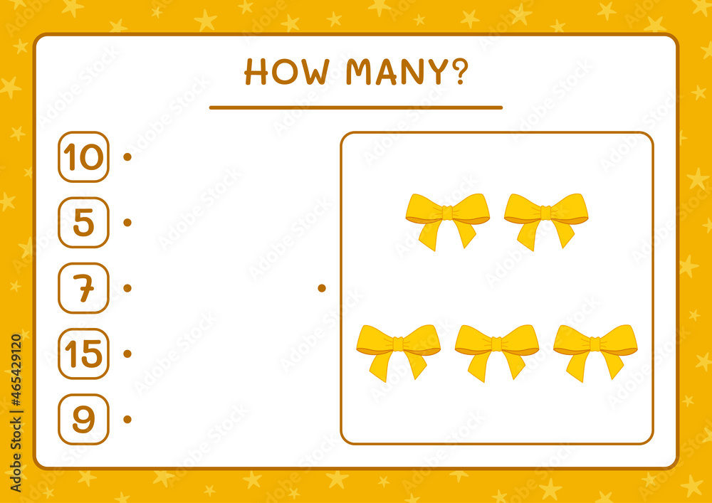 Naklejka premium How many ribbon, game for children. Vector illustration, printable worksheet