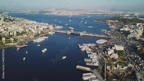 ISANBUL, TURKEY - Sep 22, 2021: A beautiful view of the Bosphorus of Istanbul, with boats and bridges photo