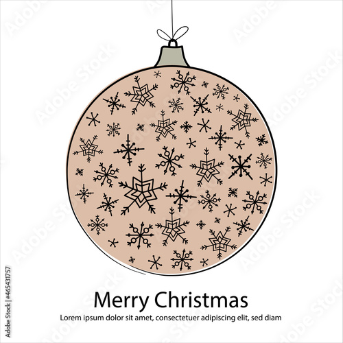 Christmas card with Christmas ball. Snowflakes on a pink ball.