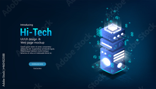 Web page development of networks with Artificial Intelligence. Concept - Quantum computing, Software, Ai Networking, Automation, Development, Platforms and Servers. 3D Vector isometric illustration