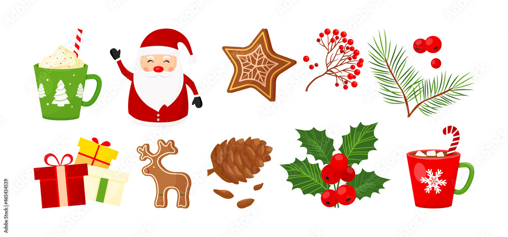 Christmas vector icon, New Year element decoration isolated on white background. Winter holiday illustration