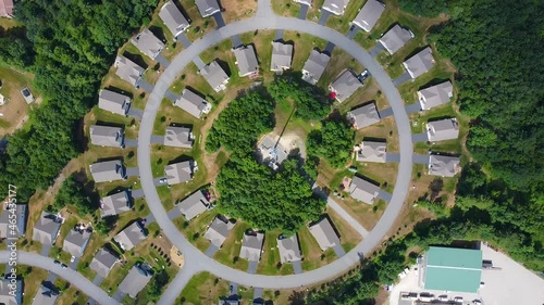 Top view of modern residential houses at a circle road in town of Londonderry, New Hampshire NH, USA.  photo