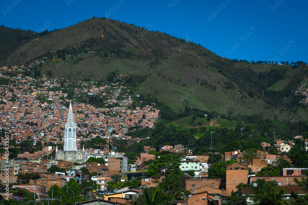 Medellin, Antioquia- Colombia. July 17, 2021. Commune No. 3 Manrique is one of the 16 communes of the city of Medellín, capital of the Department of Antioquia. It is located in the northeast part