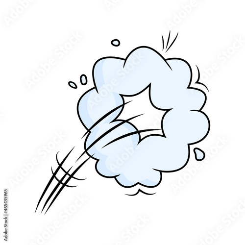 Comic speed cloud vector icon. Catroon motion puff effect explosion bubble, jump with smoke or dust. Fun onomatopoeia illustration isolated on white background