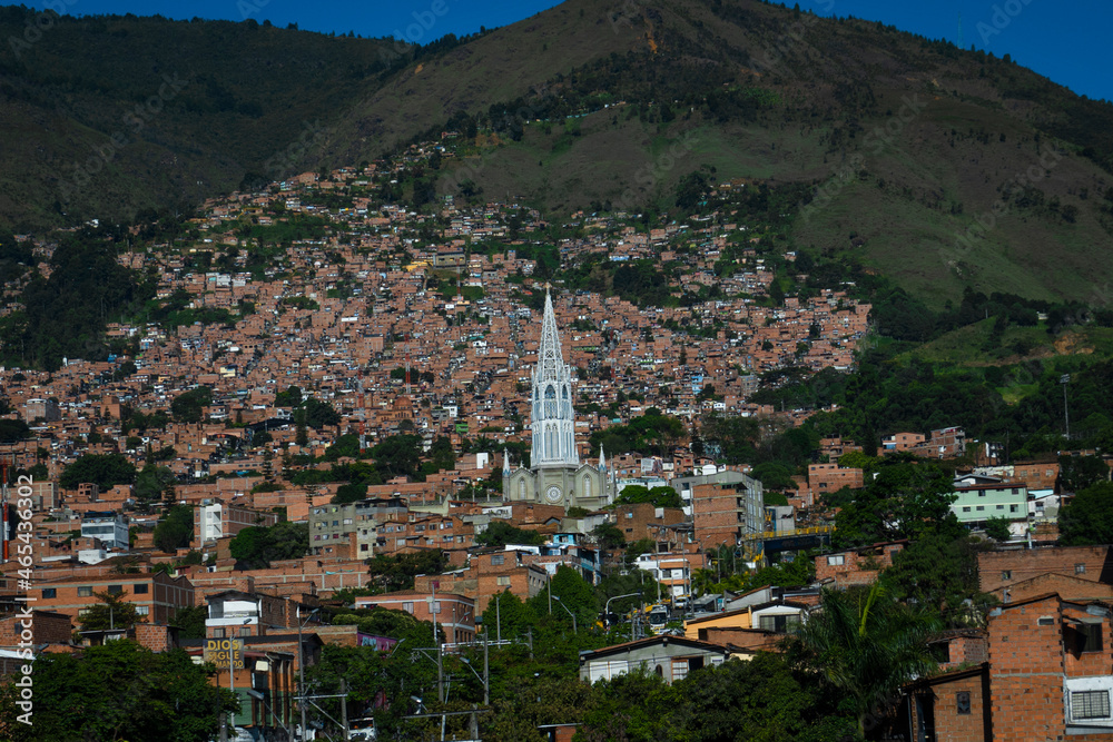 Medellin, Antioquia- Colombia. July 17, 2021. Commune No. 3 Manrique is one of the 16 communes of the city of Medellín, capital of the Department of Antioquia. It is located in the northeast part