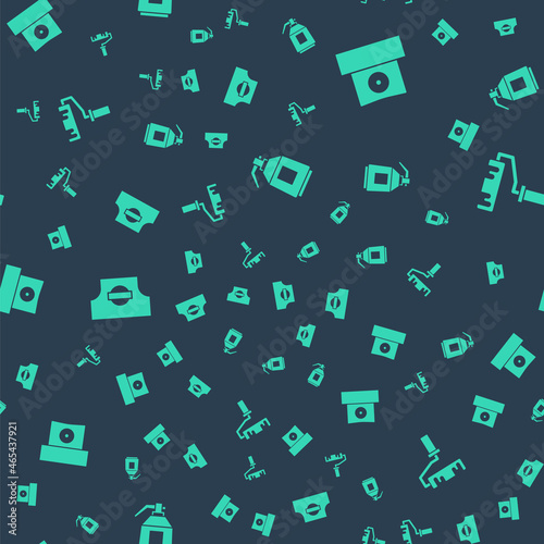 Set Paint spray gun, Spray can nozzle cap, and roller brush on seamless pattern. Vector